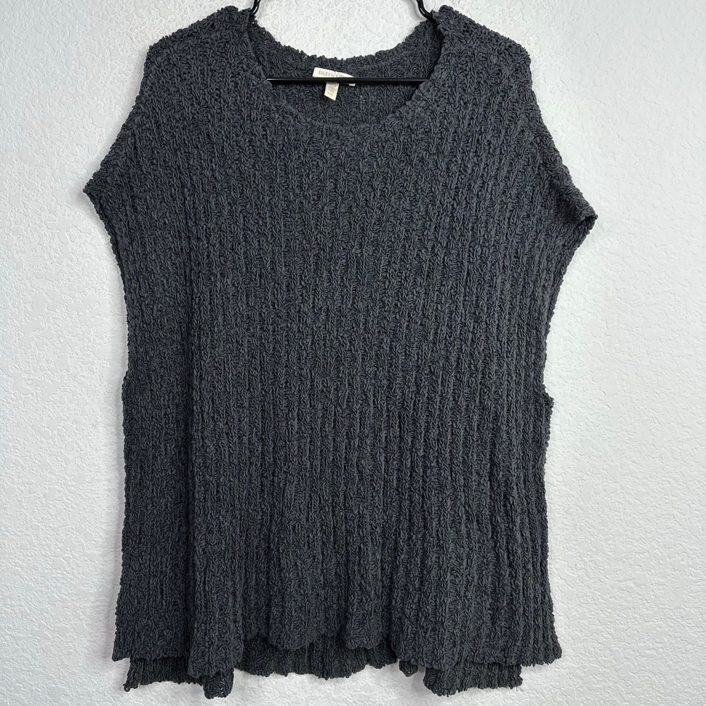 Eileen Fisher Sweater Women L Gray Textured Sleeveless Neutral Minimalist Career